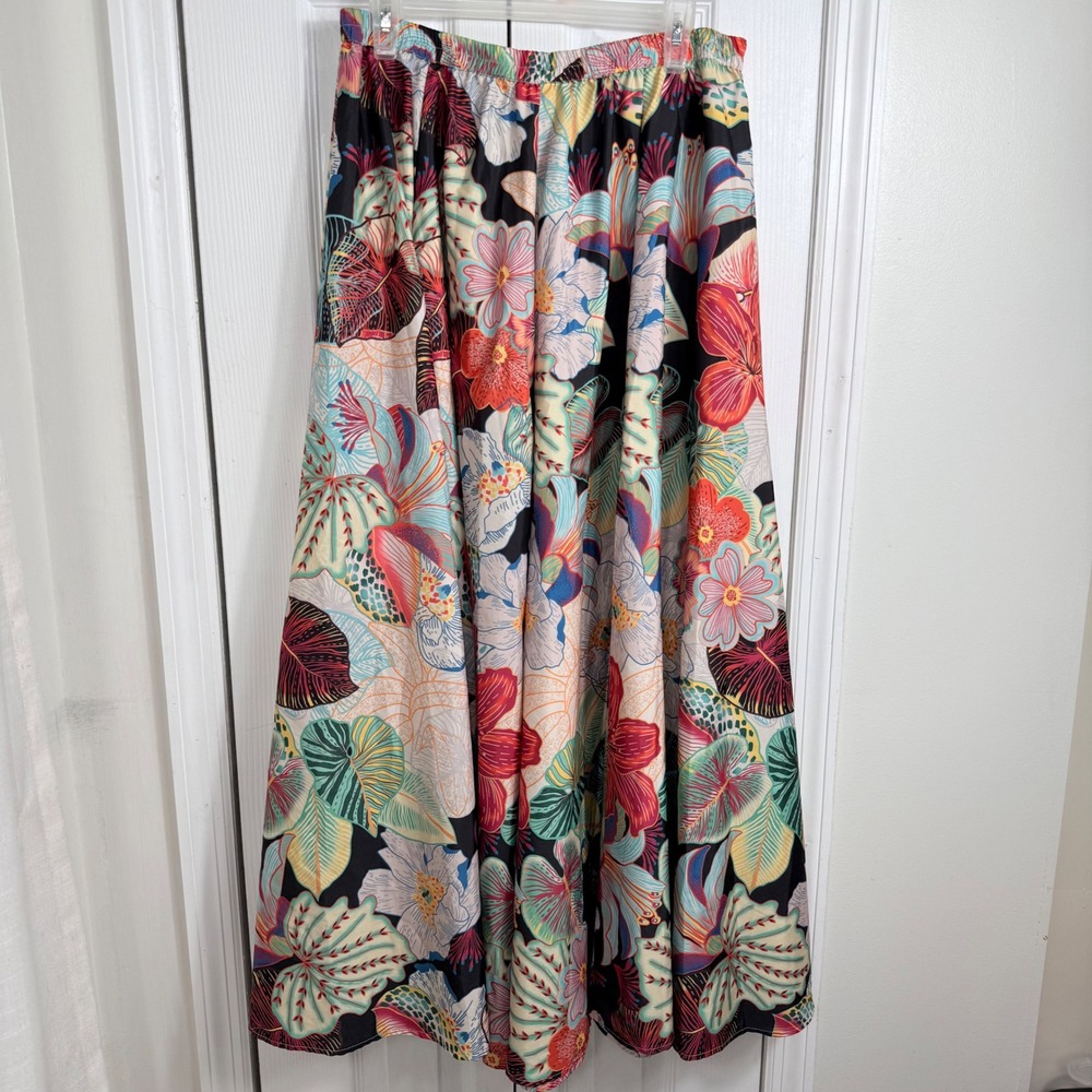 Christian Siriano Floral Maxi Skirt Large Multicolor Tropical Botanical Resort